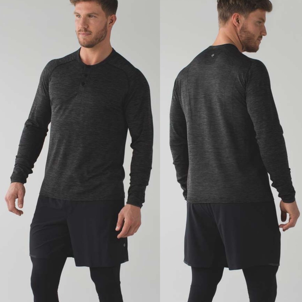 Lululemon Mens Metal Vent Tech Long Sleeve Henley Shirt Grey Size Large Layering